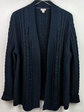 L.L. Bean Navy Blue Chunky Knit Cotton Cardigan Sweater